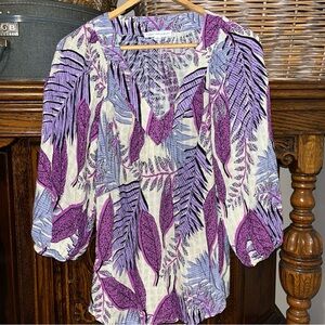 Jane and Delancey Purple and Lavender Leaf Print Peasant Blouse